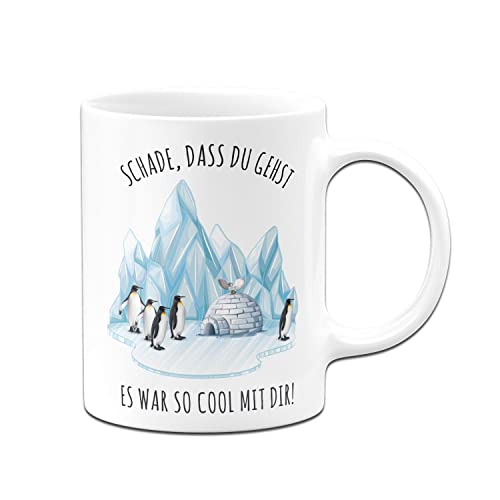 Tassenbrennerei Tasse mit Spruch Schade, dass Du gehst Es war so cool mit Dir - Kaffetasse als Abschiedsgeschenk zum Abschied von Kollegen oder Kollegin (Weiß) von Tassenbrennerei