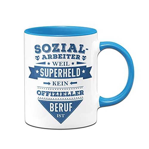Tassenbrennerei Tasse mit Spruch Sozialarbeiter weil Superheld kein offizieller Beruf ist - Lustige Kaffeetasse als Geschenk (Blau, Sozialarbeiter) von Tassenbrennerei