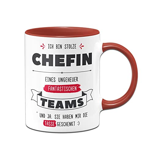 Tassenbrennerei Tasse mit Spruch - Stolze Chefin eines fantastischen Teams und ja sie haben mir die Tasse geschenkt - Kaffeetasse lustig als Geschenk (Rot) von Tassenbrennerei