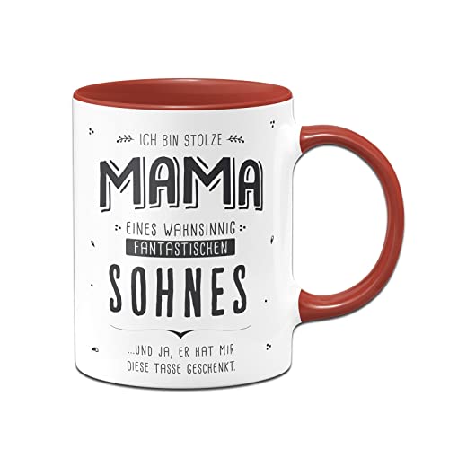 Tassenbrennerei Tasse mit Spruch - Stolze Mama eines fantastischen Sohnes - Kaffeetasse lustig als Geschenk für Mutter (Mama/Sohn, Rot) von Tassenbrennerei