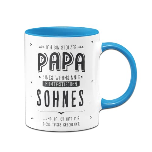 Tassenbrennerei Tasse mit Spruch Stolzer Papa eines fantastischen Sohnes - Kaffeetasse lustig als Geschenk für (Papa/Sohn, Blau) von Tassenbrennerei