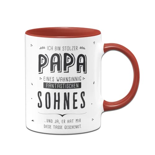 Tassenbrennerei Tasse mit Spruch Stolzer Papa eines fantastischen Sohnes - Kaffeetasse lustig als Geschenk für (Papa/Sohn, Rot) von Tassenbrennerei