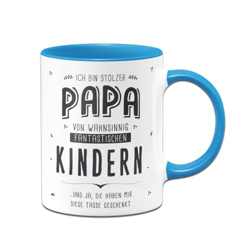 Tassenbrennerei Tasse mit Spruch Stolzer Papa von fantastischen Kindern - Kaffeetasse lustig als Geschenk für (Papa/Kinder, Blau) von Tassenbrennerei