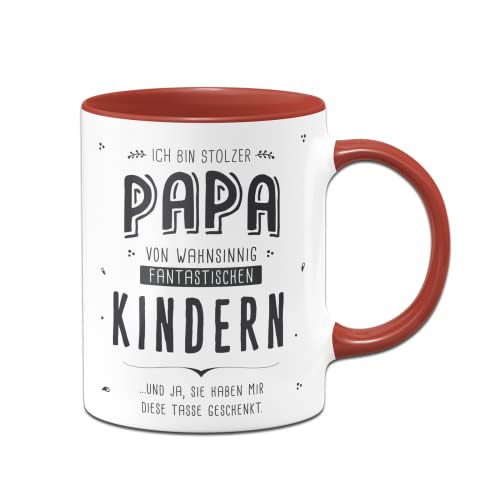 Tassenbrennerei Tasse mit Spruch Stolzer Papa von fantastischen Kindern - Kaffeetasse lustig als Geschenk für (Papa/Kinder, Rot) von Tassenbrennerei