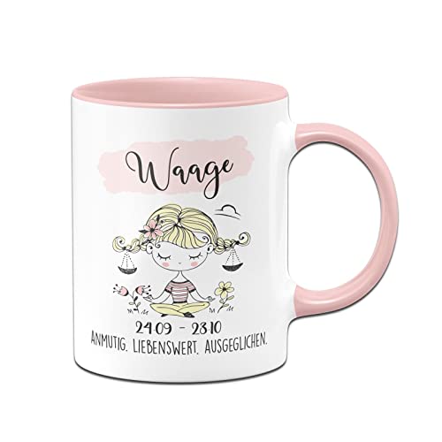 Tassenbrennerei Tasse mit Sternzeichen Waage - Kaffeetasse Rosa als Geschenk zum Geburtstag, Horoskop, Astronomie (Waage) von Tassenbrennerei