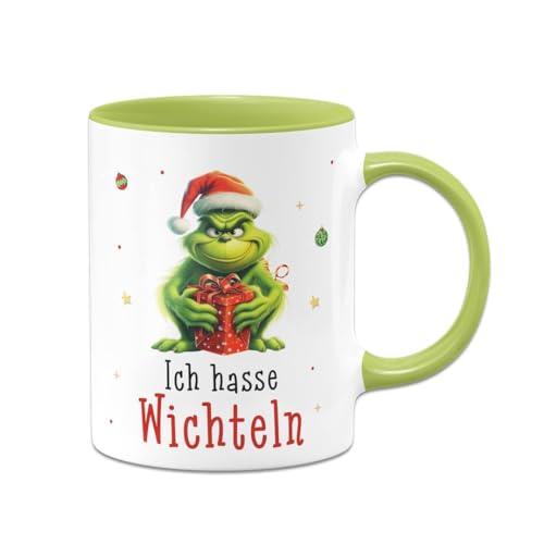 Tassenbrennereich Wichtelgeschenk Tasse Grinch - Ich hasse Wichteln - Anti-Weihnachtstasse lustig mit Grinchmotiv - Kaffeetasse mit Spruch - Schrottwichteln (Grün) von Tassenbrennerei