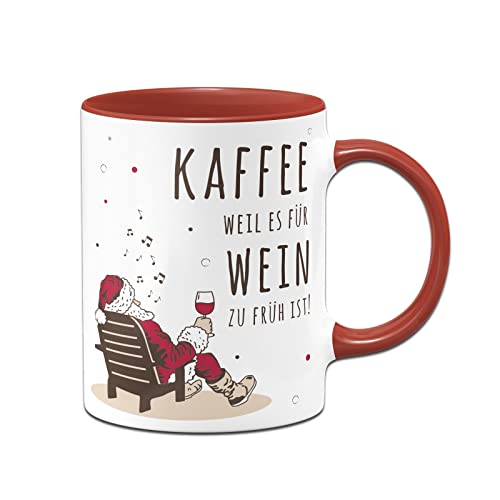 Tassenbrenneri Tasse mit Spruch - Kaffee weil es für zu früh ist - Kaffetasse, Weihnachtstasse lustig - Geschenk für Kollegin (Rot) von Tassenbrennerei