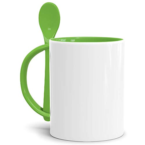 Tassendruck Bastel-Tassen ohne Druck zum Bemalen aus Hochwertiger Keramik Einzeln oder im Set/Mug/Cup/Becher/Pott - Löffeltasse Klassik Hellgrün 1 Stück von Tassendruck