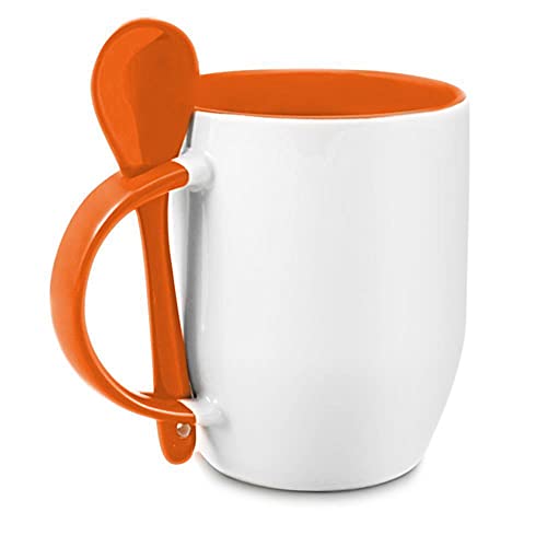 Bastel-Tassen ohne Druck zum Bemalen aus Hochwertiger Keramik Einzeln oder im Set/Mug/Cup/Becher/Pott - Löffeltasse Orange 1 Stück von Tassendruck