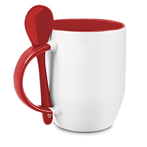 Bastel-Tassen ohne Druck zum Bemalen aus Hochwertiger Keramik Einzeln oder im Set/Mug/Cup/Becher/Pott - Löffeltasse Rot 2er Set von Tassendruck