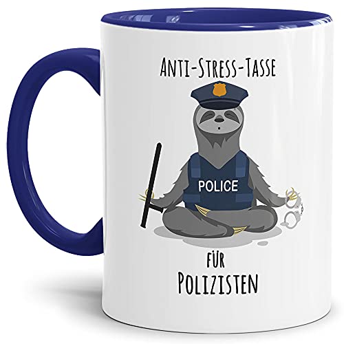 Berufe Tasse - Anti-Stress-Tasse für Polizisten - Lustige Kaffeetasse, Geschenk für Polizisten, Kollegen, Arbeit - Keramik Innen & Henkel Dunkelblau, 300 ml von Tassendruck