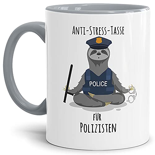Berufe Tasse - Anti-Stress-Tasse für Polizisten - Lustige Kaffeetasse, Geschenk für Polizisten, Kollegen, Arbeit - Keramik Innen & Henkel Grau, 300 ml von Tassendruck