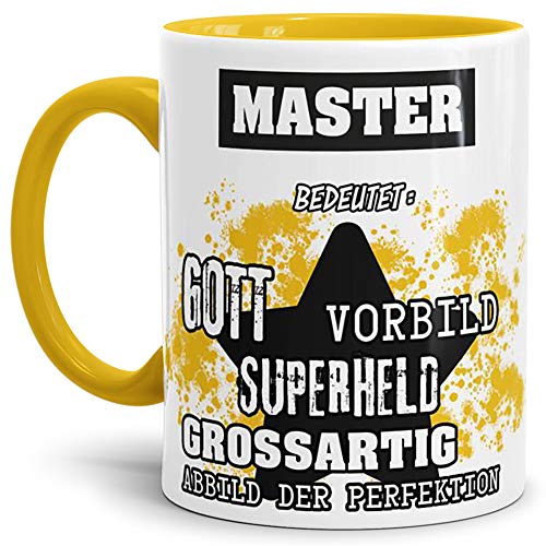 Berufe-Tasse Bedeutung Eines Master Innen & Henkel Gelb/Job/Tasse mit Spruch/Kollegen/Arbeit/Witzig/Mug/Cup/Geschenk-Idee/Beste Qualität - 25 Jahre Erfahrung von Tassendruck