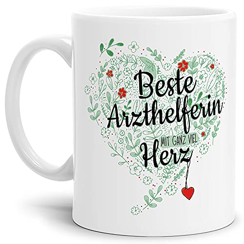 Berufe Tasse - Beste Arzthelferin mit ganz viel Herz - Geschenk für die Beste Arzthelferin, als Dankeschön - Hochwertige Keramik, Weiß matt, 300 ml von Tassendruck