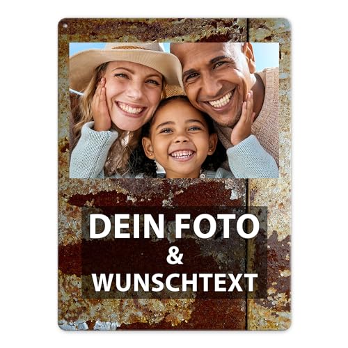 Tassendruck Blech-Schild mit Foto und Text selbst gestalten/Personalisierbar mit eigenem Bild als Metall-Poster / A3 (30x40cm) im Hochformat/Rost 2 von Tassendruck