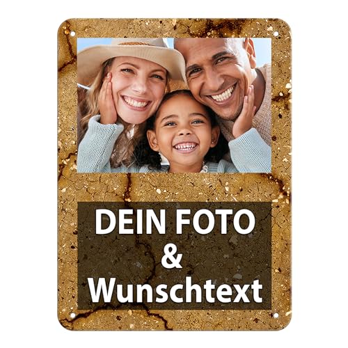 Tassendruck Blech-Schild mit Foto und Text selbst gestalten/Personalisierbar mit eigenem Bild als Metall-Poster / A5 (15x20cm) im Hochformat/Riss Bunt 1 von Tassendruck