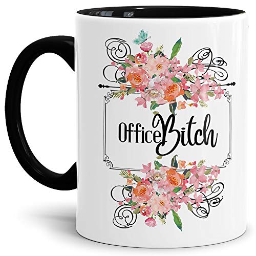 Tassendruck Blumen-Tasse für die Office Bitch - Geschenk-Idee/Freundin/Schwester/Innen & Henkel Schwarz von Tassendruck