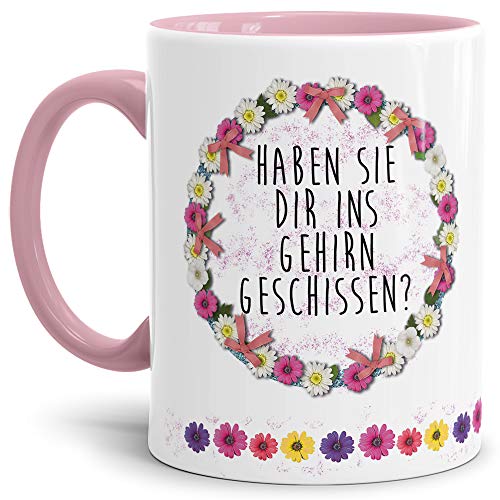 Tassendruck Blumen-Tasse mit Spruch 'Haben sie dir ins Gehirn geschissen?' - Schimpfwort/Beleidigung/Geschenk-Idee/Bro/Innen & Henkel Rosa - Keramik - Tasse - 480 ml Tassendruck Blumen-Tasse mit Spruch 'Haben sie dir ins Gehirn geschissen?' - Schimpfwort/Beleidigung/Geschenk-Idee/Bro/Innen & Henkel Rosa - Keramik - Tasse - 480 ml von Tassendruck