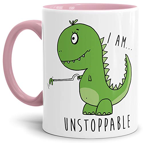 Dino-Tasse I am Unstoppable Geschenk-Artikel/Liebes-Tasse/Witzig/Paar/Liebe/Kaffeetasse/Teetasse/Dino-Saurier/Innen & Henkel Rosa von Tassendruck