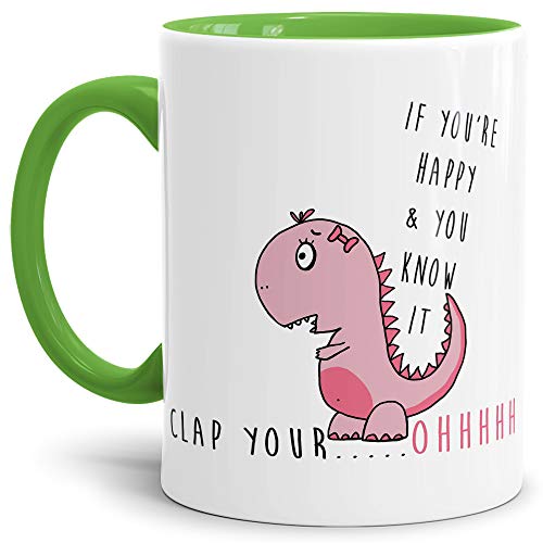 Dino-Tasse Tea-Rex Geschenk-Artikel/Liebes-Tasse/Witzig/Paar/Liebe/Kaffeetasse/Teetasse/Dino-Saurier/Innen & Henkel Hellgrün von Tassendruck