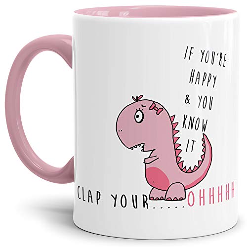 Dino-Tasse Tea-Rex Geschenk-Artikel/Liebes-Tasse/Witzig/Paar/Liebe/Kaffeetasse/Teetasse/Dino-Saurier/Innen & Henkel Rosa von Tassendruck