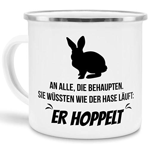 Emaille-Tasse mit Spruch Wie der Hase läuft, er Hoppelt - Ostern/Witzig/Edelstahl-Becher/Metall-Tasse/Lustig von Tassendruck