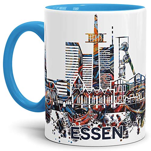 Essen-Tasse Skyline - Kaffeetasse/Becher/Souvenir/Silhouette/Städte-Tasse/Mug/Cup/Beste Qualität - 25 Jahre Erfahrung Innen & Henkel Hellblau von Tassendruck