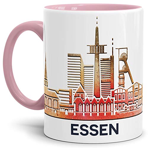 Essen-Tasse Skyline - Kaffeetasse/Silhouette/Souvenir/Städte-Tasse/Mug/Cup/Becher/Beste Qualität - 25 Jahre Erfahrung - Innen & Henkel Rosa von Tassendruck