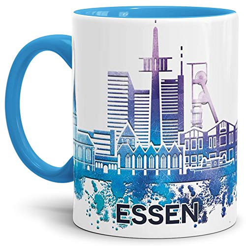 Essen-Tasse Skyline - Kaffeetasse/Souvenir/Silhouette/Städte-Tasse/Cup/Mug/Becher/Beste Qualität - 25 Jahre Erfahrung - Innen & Henkel Hellblau von Tassendruck