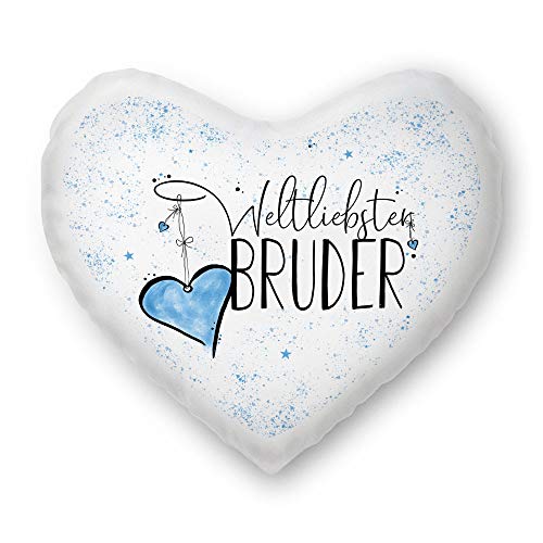 Familie-Kissen mit Spruch für den Weltbesten Bruder Herzkissen - Kissenbezug inklusive Kissen/Verwandte/Geschenk-Idee/Liebling/Kinder/Herz-Kissen / 100% Polyester von Tassendruck