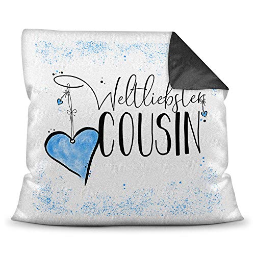 Familie-Kissen mit Spruch für den Weltbesten Cousin - Kissenbezug inklusive Kissen/Verwandte/Geschenk-Idee/Liebling/Kinder/Farbkissen Rückseite Schwarz von Tassendruck