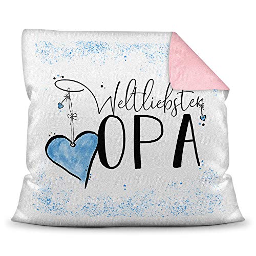 Familie-Kissen mit Spruch für den Weltbesten Opa - Kissenbezug inklusive Kissen/Verwandte/Geschenk-Idee/Liebling/Kinder/Farbkissen Rückseite Altrosa von Tassendruck