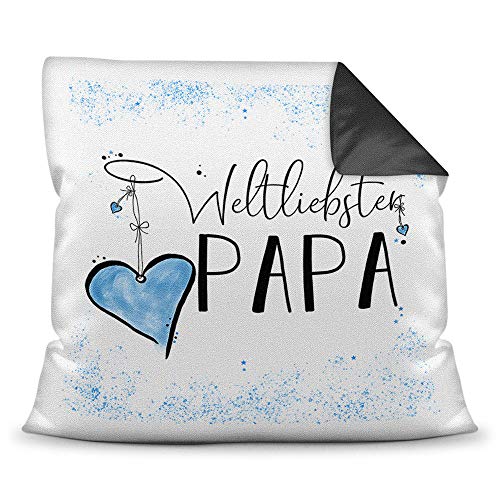 Familie-Kissen mit Spruch für den Weltliebsten Papa - Kissenbezug inklusive Kissen/Verwandte/Geschenk-Idee/Liebling/Kinder/Farbkissen Rückseite Schwarz von Tassendruck