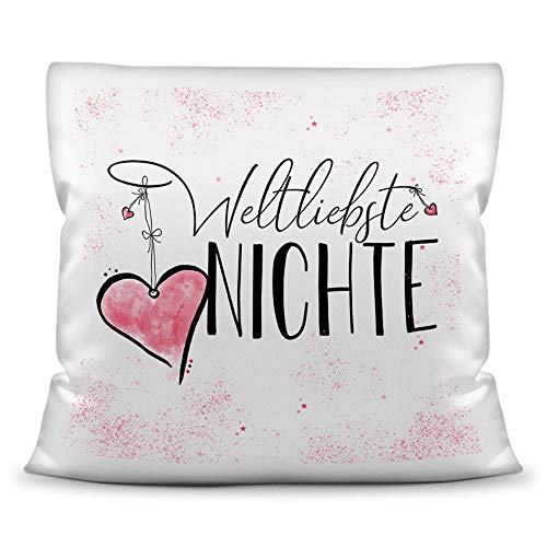 Familie-Kissen mit Spruch für die Weltbeste Nichte - Kissenbezug inklusive Kissen/Verwandte/Geschenk-Idee/Liebling/Kinder/Kissen Weiss Polyester von Tassendruck