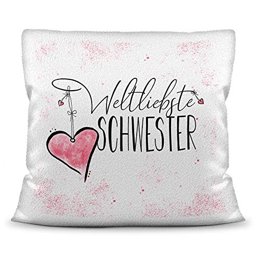 Familie-Kissen mit Spruch für die Weltbeste Schwester - Kissenbezug inklusive Kissen/Verwandte/Geschenk-Idee/Liebling/Kinder/Kissen Weiss Polyester von Tassendruck