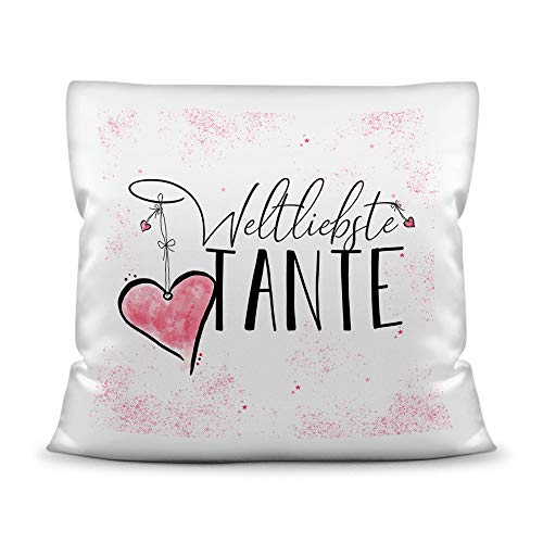 Familie-Kissen mit Spruch für die Weltbeste Tante - Kissenbezug inklusive Kissen/Verwandte/Geschenk-Idee/Liebling/Kinder/Kissen Weiss Polyester von Tassendruck