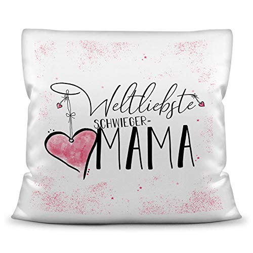 Familie-Kissen mit Spruch für die Weltliebste Schwiegermama - Kissenbezug inklusive Kissen/Verwandte/Geschenk-Idee/Liebling/Kinder/Kissen Weiss Flauschig von Tassendruck