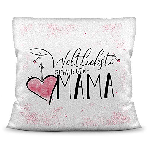 Familie-Kissen mit Spruch für die Weltliebste Schwiegermama - Kissenbezug inklusive Kissen/Verwandte/Geschenk-Idee/Liebling/Kinder/Kissen Weiss Polyester von Tassendruck