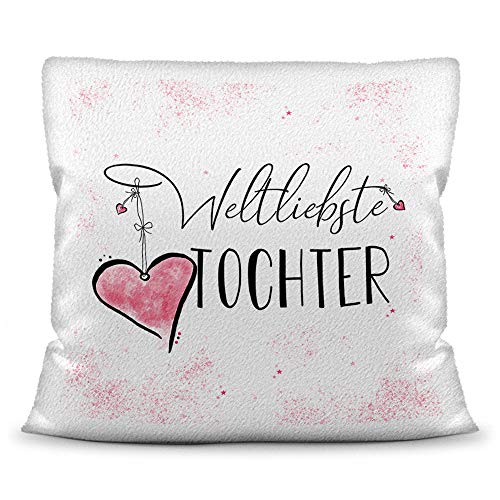 Familie-Kissen mit Spruch für die Weltliebste Tochter - Kissenbezug inklusive Kissen/Verwandte/Geschenk-Idee/Liebling/Kinder/Kissen Weiss Polyester von Tassendruck