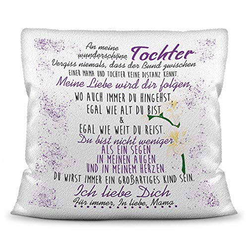 Familie-Kissen mit Spruch von der Mama für die Tochter - Kissenbezug inklusive Kissen/Verwandte/Geschenk-Idee/Liebling/Kinder/Kissen Weiss Flauschig von Tassendruck