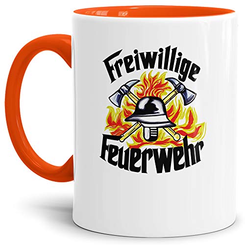 Feuerwehr-Tasse "Freiwillige Feuerwehr" Beruf/Helden/Lustig/Spruch/Geschenk-Idee/Innen & Henkel Orange von Tassendruck