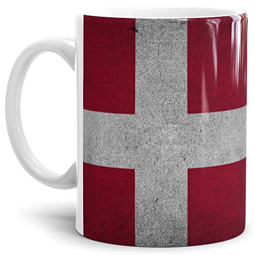 Flaggen-Tasse/Souvenir/Urlaub/Länder-Fahne/Kaffetasse/Mug/Cup - (Dänemark, Retro-Optik) von Tassendruck
