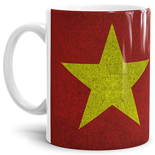 Tassendruck Flaggen-Tasse/Souvenir/Urlaub/Länder-Fahne/Kaffetasse/Mug/Cup - (Vietnam, Retro-Optik) von Tassendruck