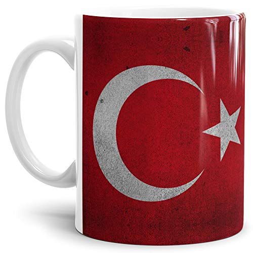 Tassendruck Flaggen-Tasse/Souvenir/Urlaub/Länder-Fahne/Kaffetasse/Mug/Cup - (Türkei, Retro-Optik) von Tassendruck