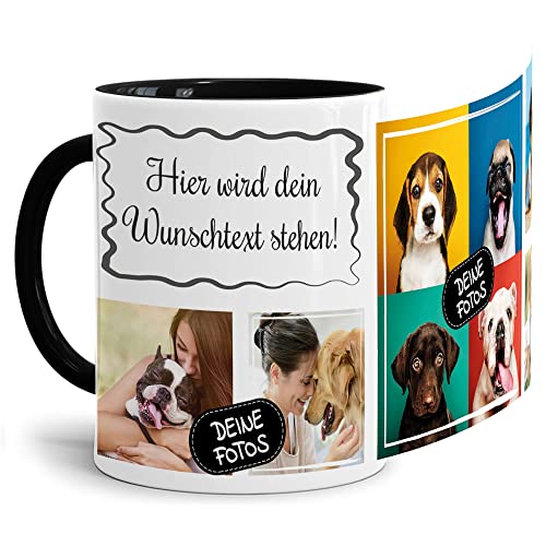 Foto-Tasse selbst gestalten mit Text & Collage für 5 Fotos - Geschenk für Familie, Freunde, Geburtstag, Weihnachten - Keramik Innen & Henkel Schwarz, 300 ml I Personalisiert von Tassendruck