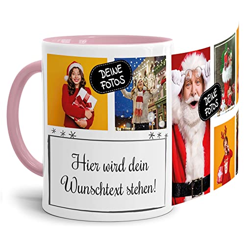 Foto-Tasse selbst gestalten mit Text & Collage für 7 Fotos - Geschenk für Familie, Freunde, Geburtstag, Weihnachten - Keramik Innen & Henkel Rosa, 300 ml I Personalisiert von Tassendruck