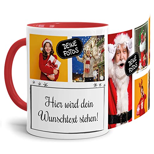 Foto-Tasse selbst gestalten mit Text & Collage für 7 Fotos - Geschenk für Familie, Freunde, Geburtstag, Weihnachten - Keramik Innen & Henkel Rot, 300 ml I Personalisiert von Tassendruck