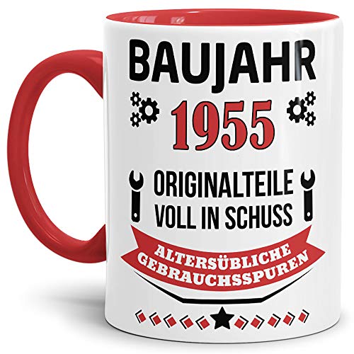 Geburtstags-Tasse Baujahr 1955" Innen & Henkel Rot/Kaffee-Tasse/Mug/Cup/Becher/Lustig/Witzig/Fun/Geschenk-Idee/Geburts-Jahr/Scherz-Artikel/Geburtstags-Geschenk von Tassendruck