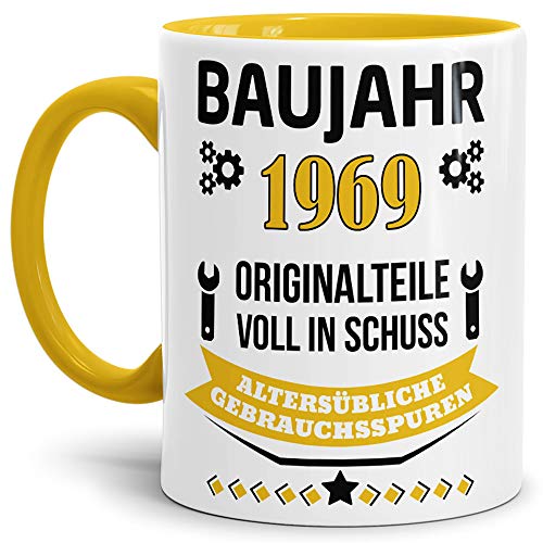 Geburtstags-Tasse Baujahr 1969" Innen & Henkel Gelb/Kaffee-Tasse/Mug/Cup/Becher/Lustig/Witzig/Fun/Geschenk-Idee/Geburts-Jahr/Scherz-Artikel/Geburtstags-Geschenk von Tassendruck