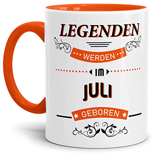Geburtstags-Tasse Legenden werden im Juli geboren Innen & Henkel Orange - Kaffee-Tasse/Mug/Cup/Becher/Fun/Geschenk-Idee/Geburts-Jahr/Geschenk zum Geburtstag von Tassendruck